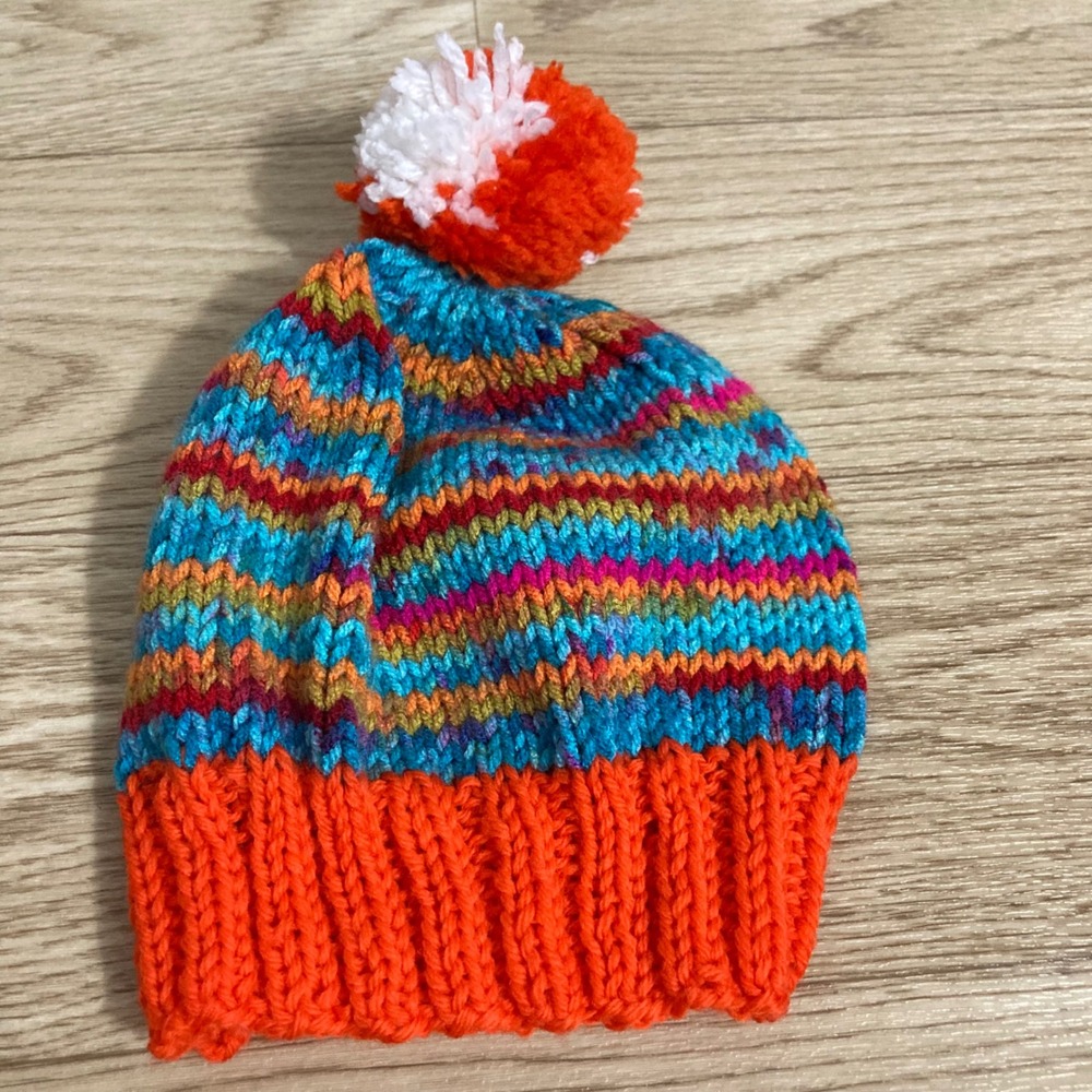 Unbranded Knit Beanie Kids OS Multicolor  Pom Pom Striped Winter Hat RAINBOW